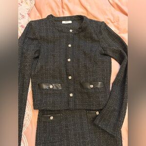 Suzy Shier Black Tweed Blazer with Decorative Buttons
